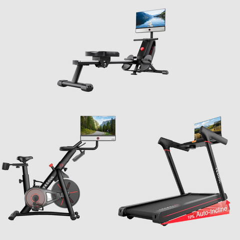 Vélo d’intérieur Max & Rameur & Tapis de course 