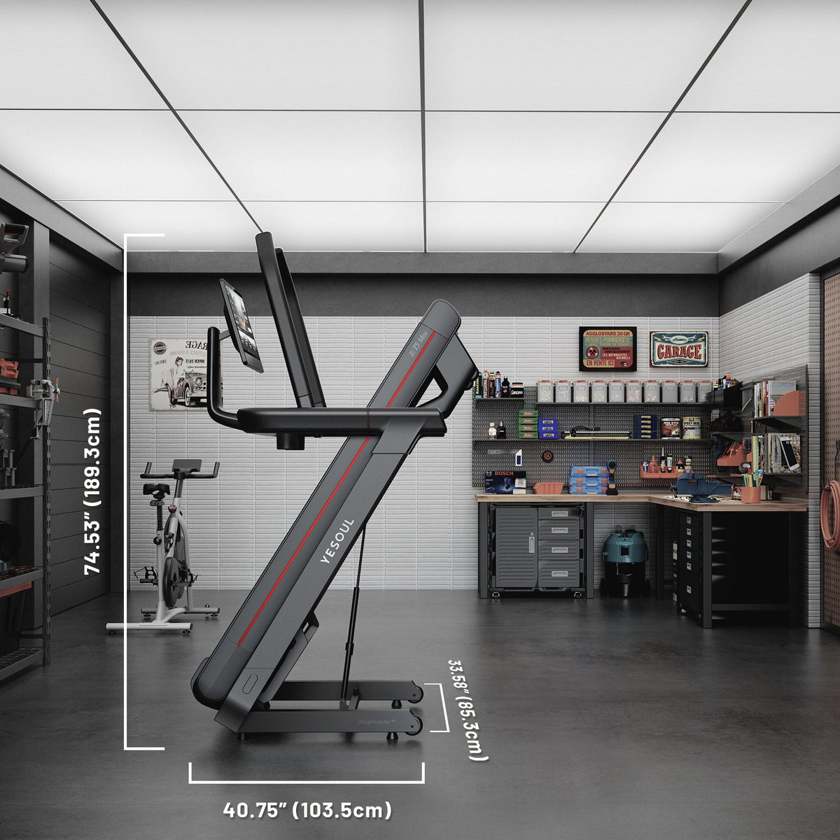 Tapis de course Yesoul T5 replié dans un salon