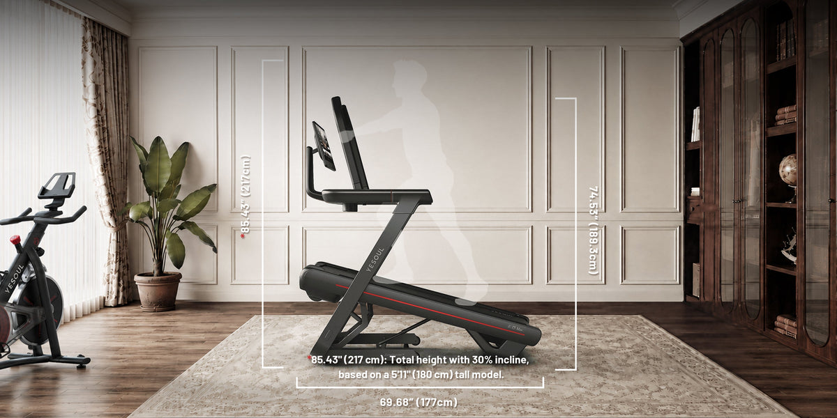 Tapis de course Yesoul T5 incliné dans un garage
