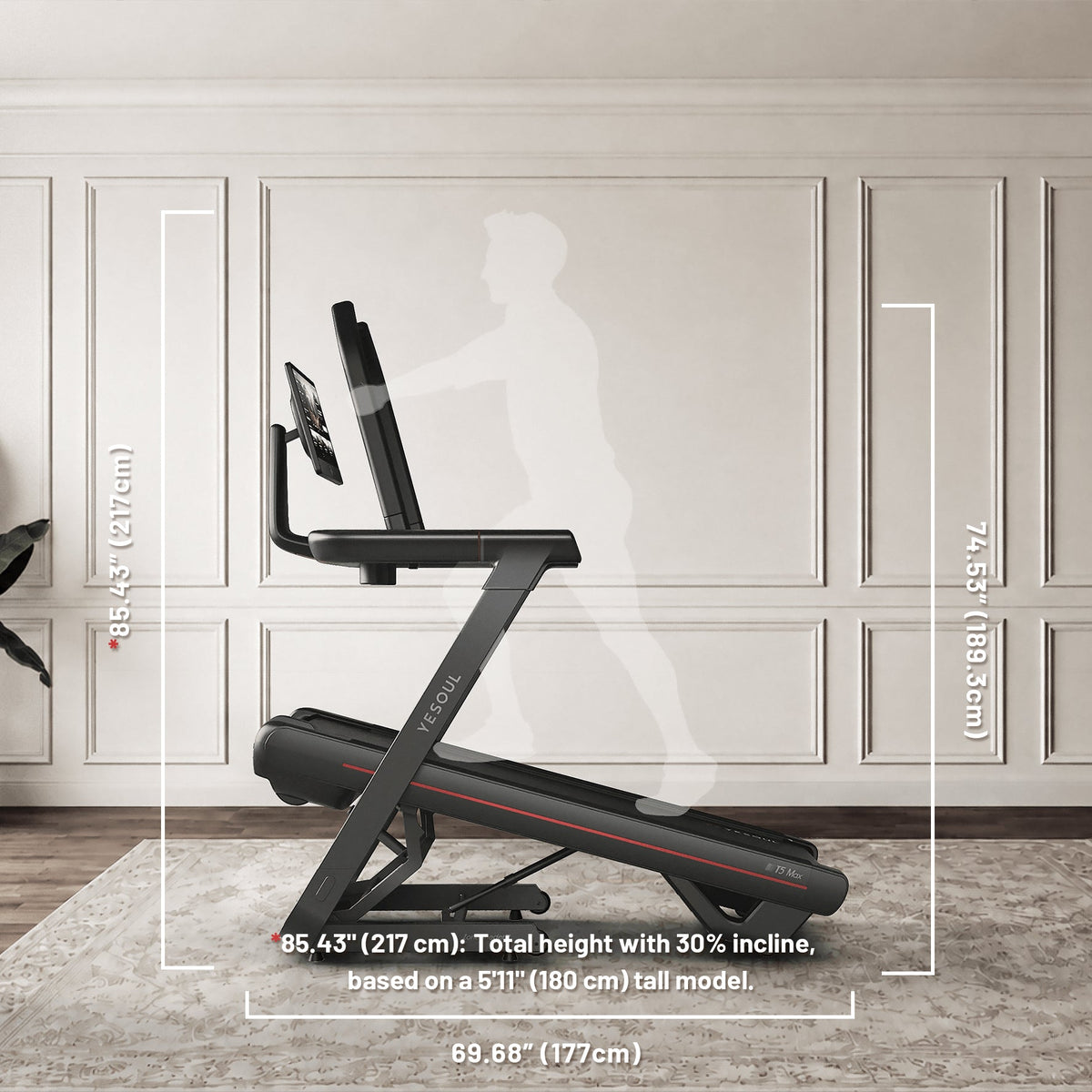Tapis de course Yesoul T5 incliné dans un garage