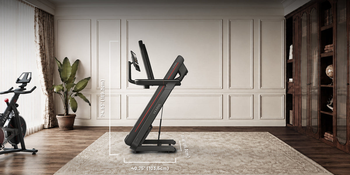 Tapis de course Yesoul T5 replié dans un garage